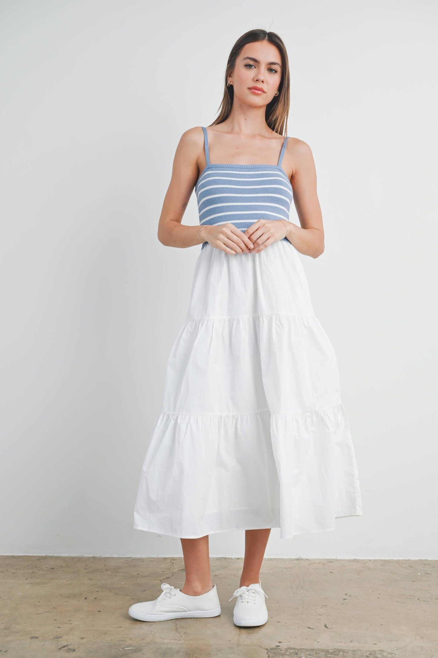 Striped Knit Top Tiered Maxi Dress