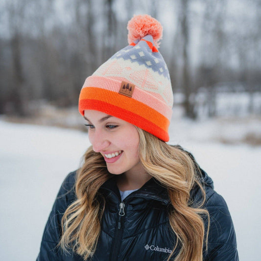 Winter Sunrise Stripe Pom Beanie - Orange/Violet- Discontinued