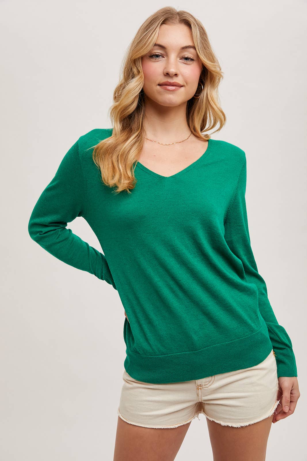 V-Neck Knit Pullover Long Sleeve Top