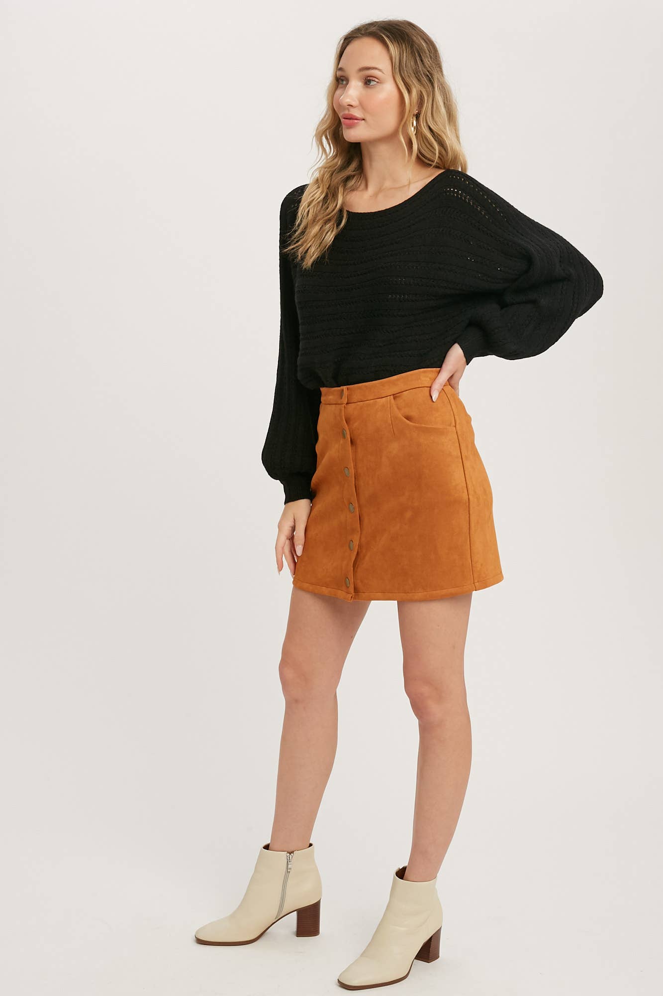 Button-Up Suede Mini Skirt