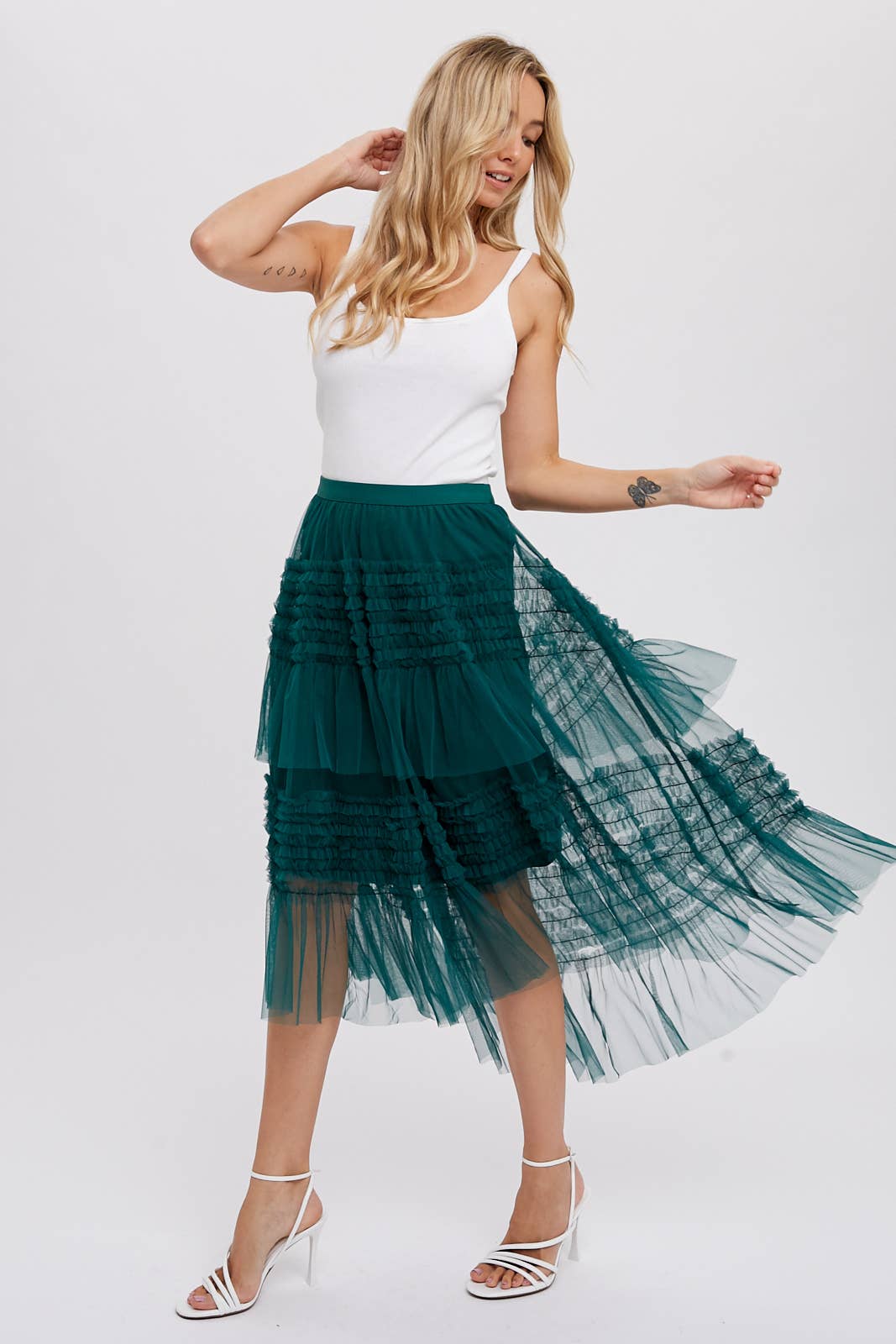Hi-Lo Frilled Tulle Midi Skirt