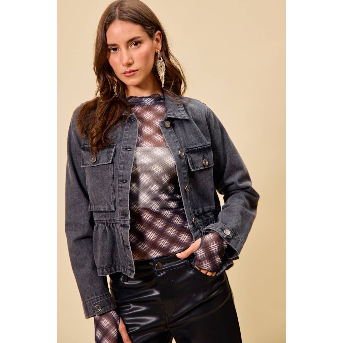 Denim Peplum Button Jacket