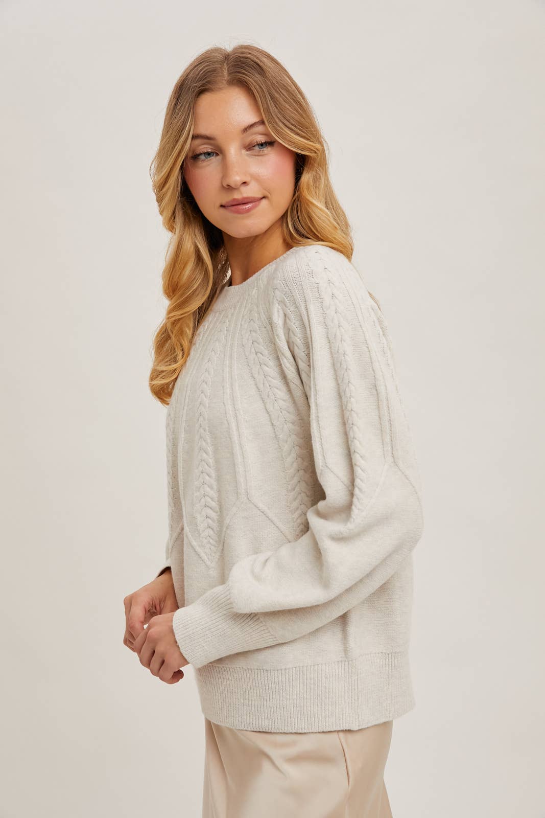 Crew Neck Cable Knit Sweater