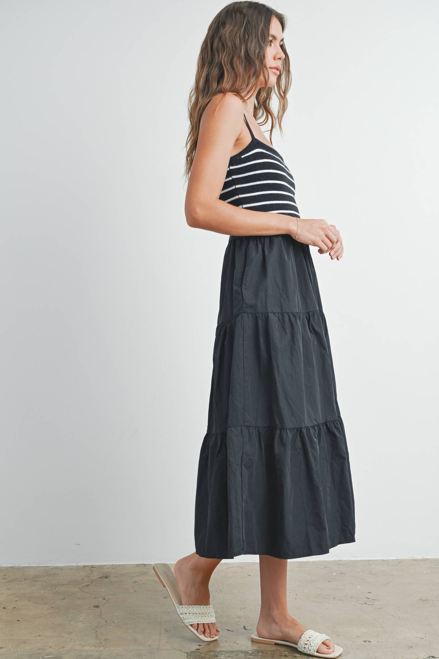 Striped Knit Top Tiered Maxi Dress