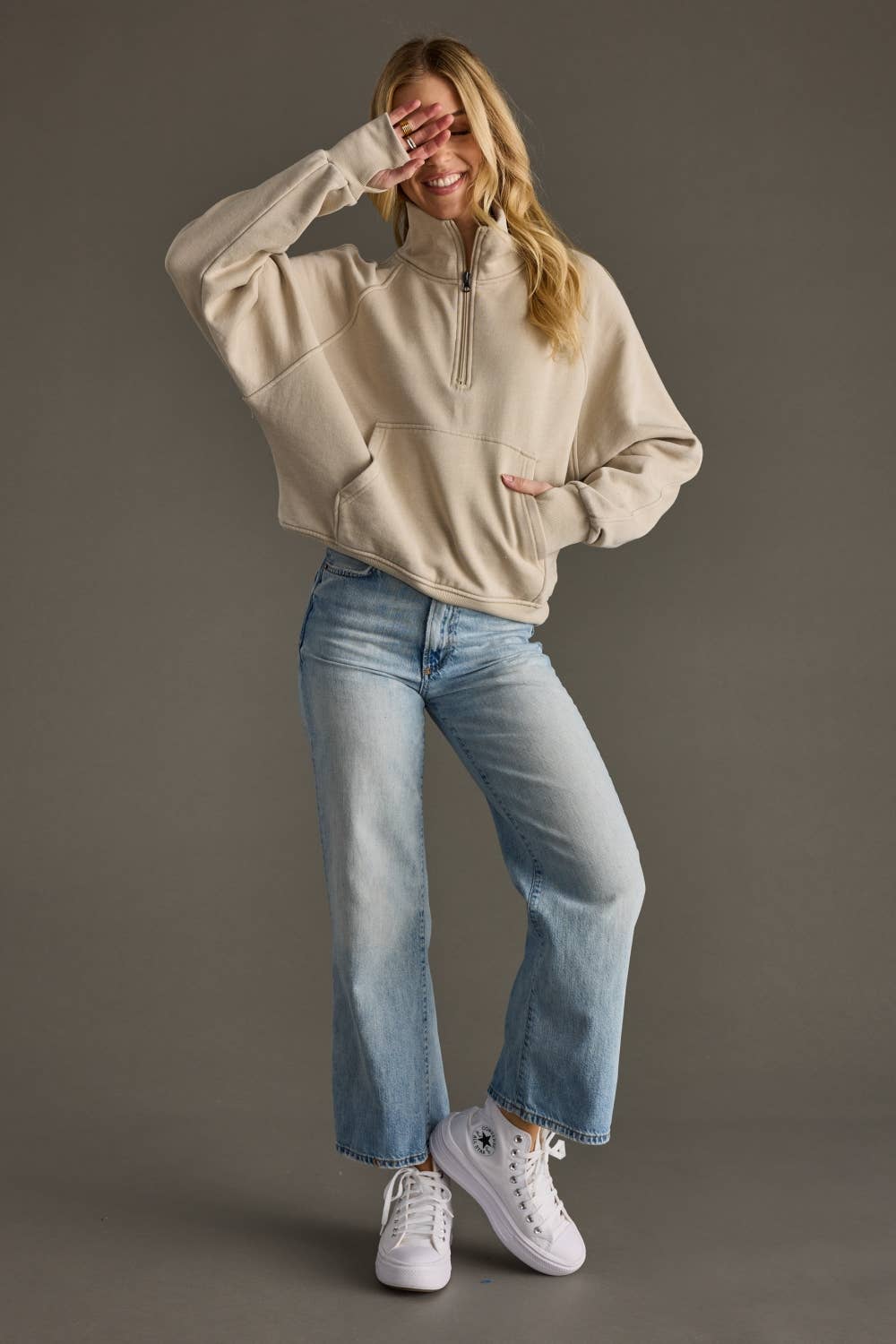 Tan Quarter Zip Sweatshirt