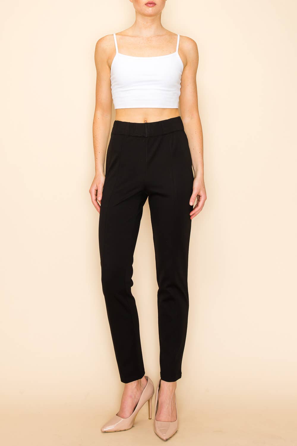Black Elastic Waist Crop Pants