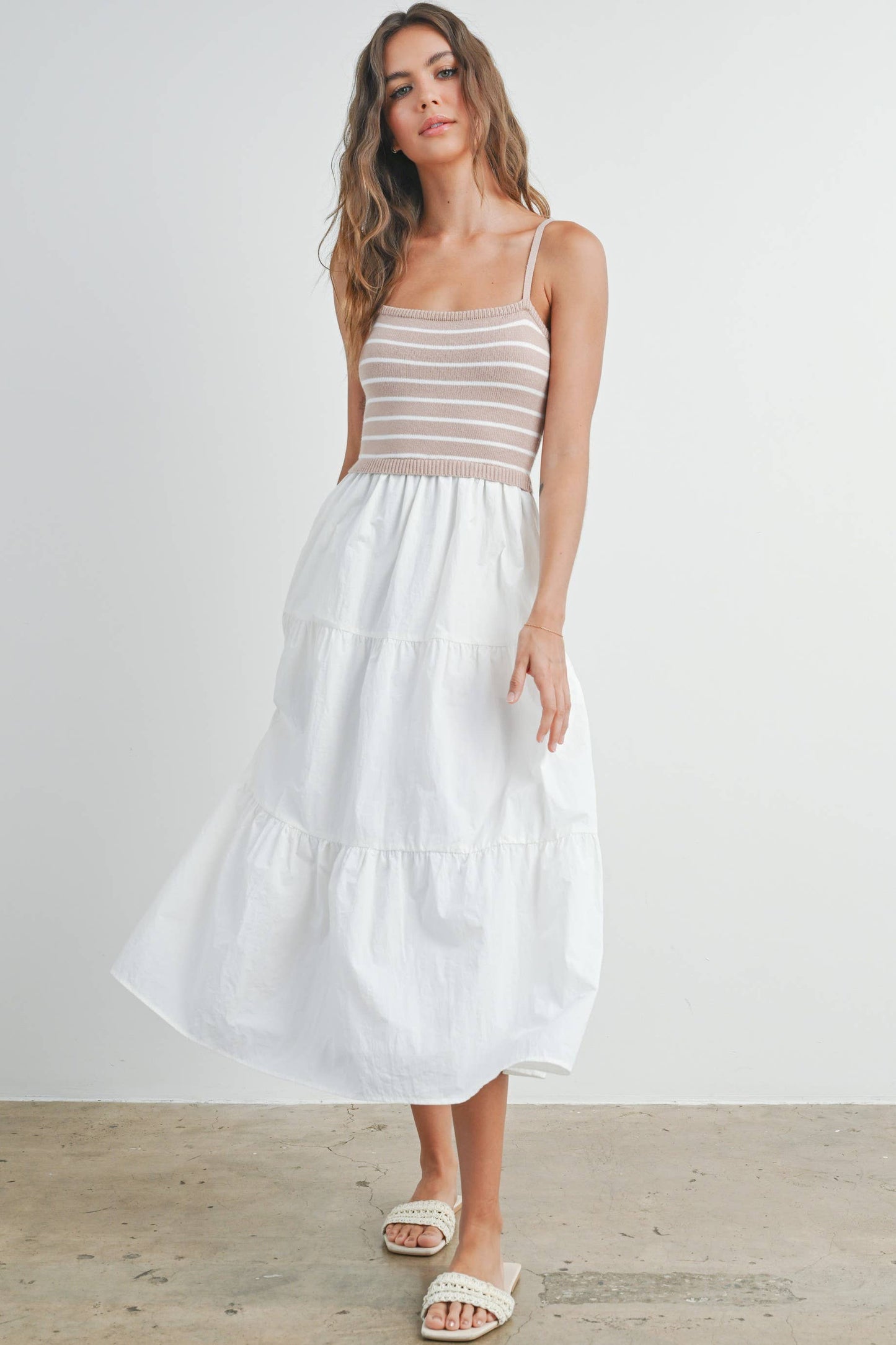 Striped Knit Top Tiered Maxi Dress