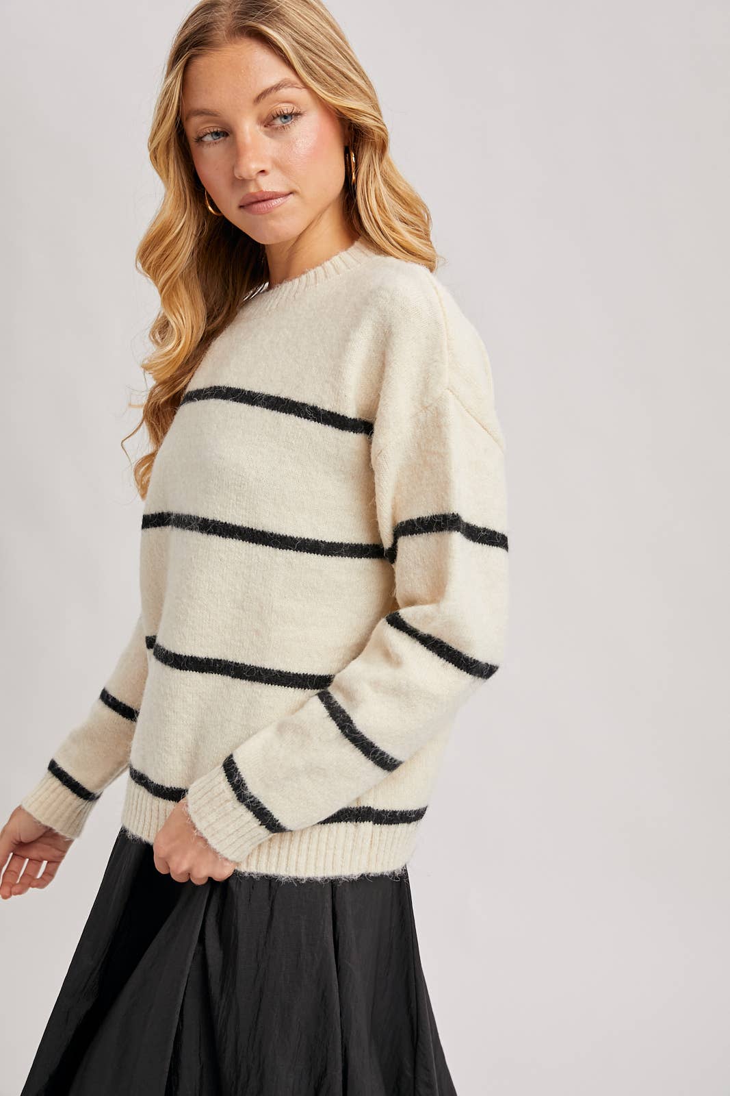 STRIPED FUZZY KNIT SWEATER