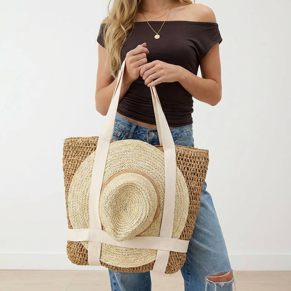 Straw Braided Hat Holder Tote Bag