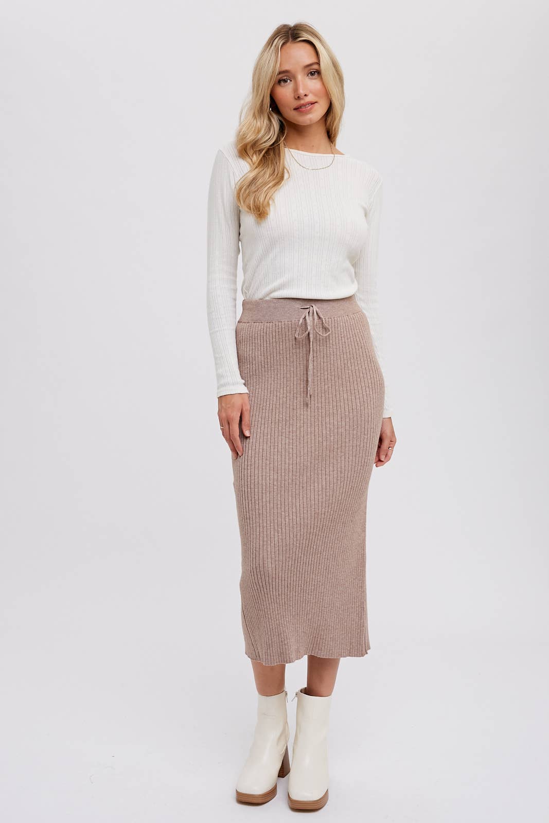 Ribbed Knit Midi Skirt