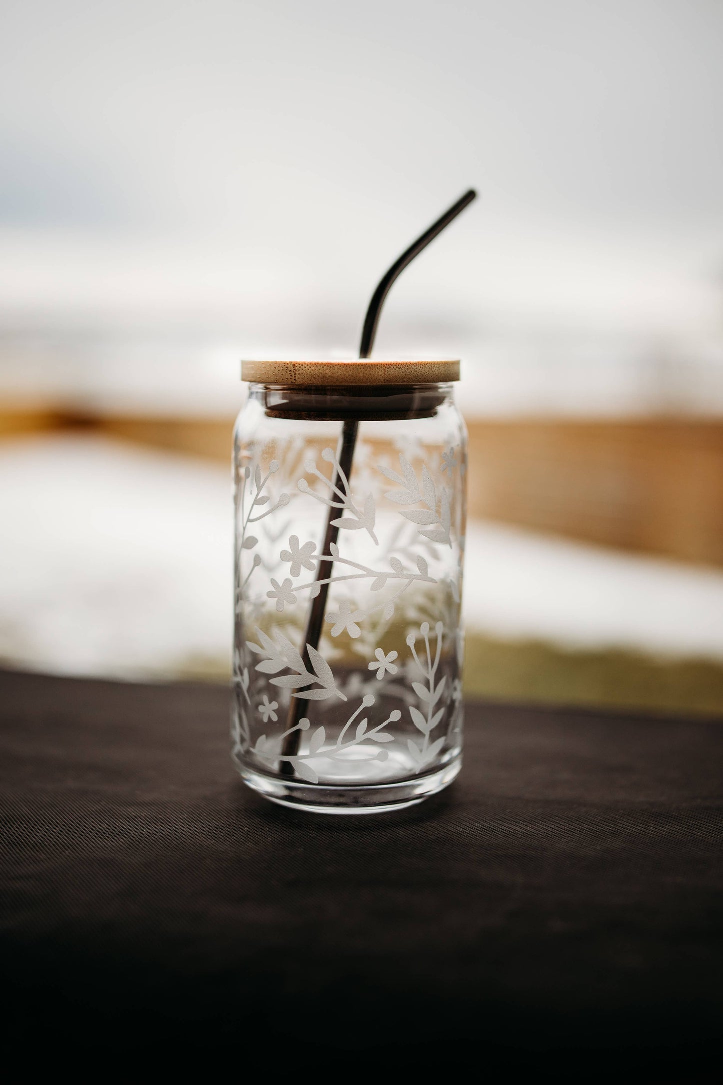 Floral Etched Glass, 16oz
