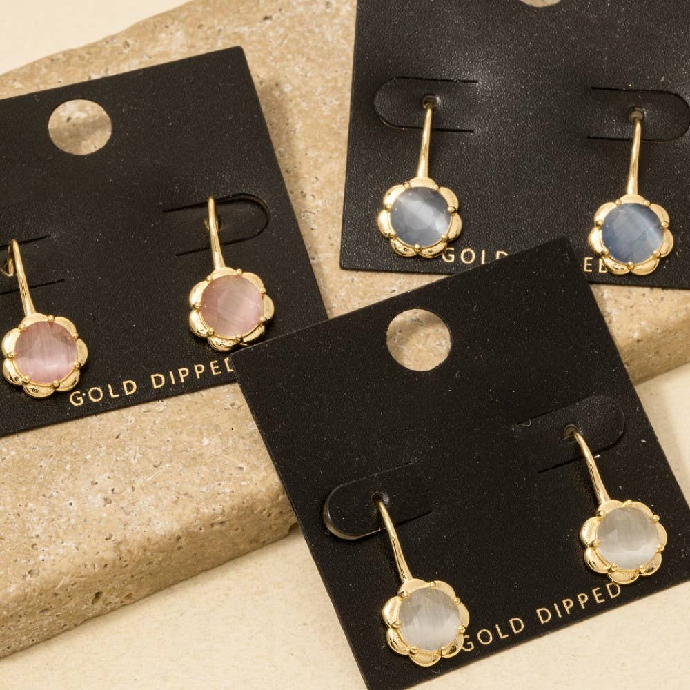 Gold Dipped Faceted Glass Flower Dangle Hook Earrings