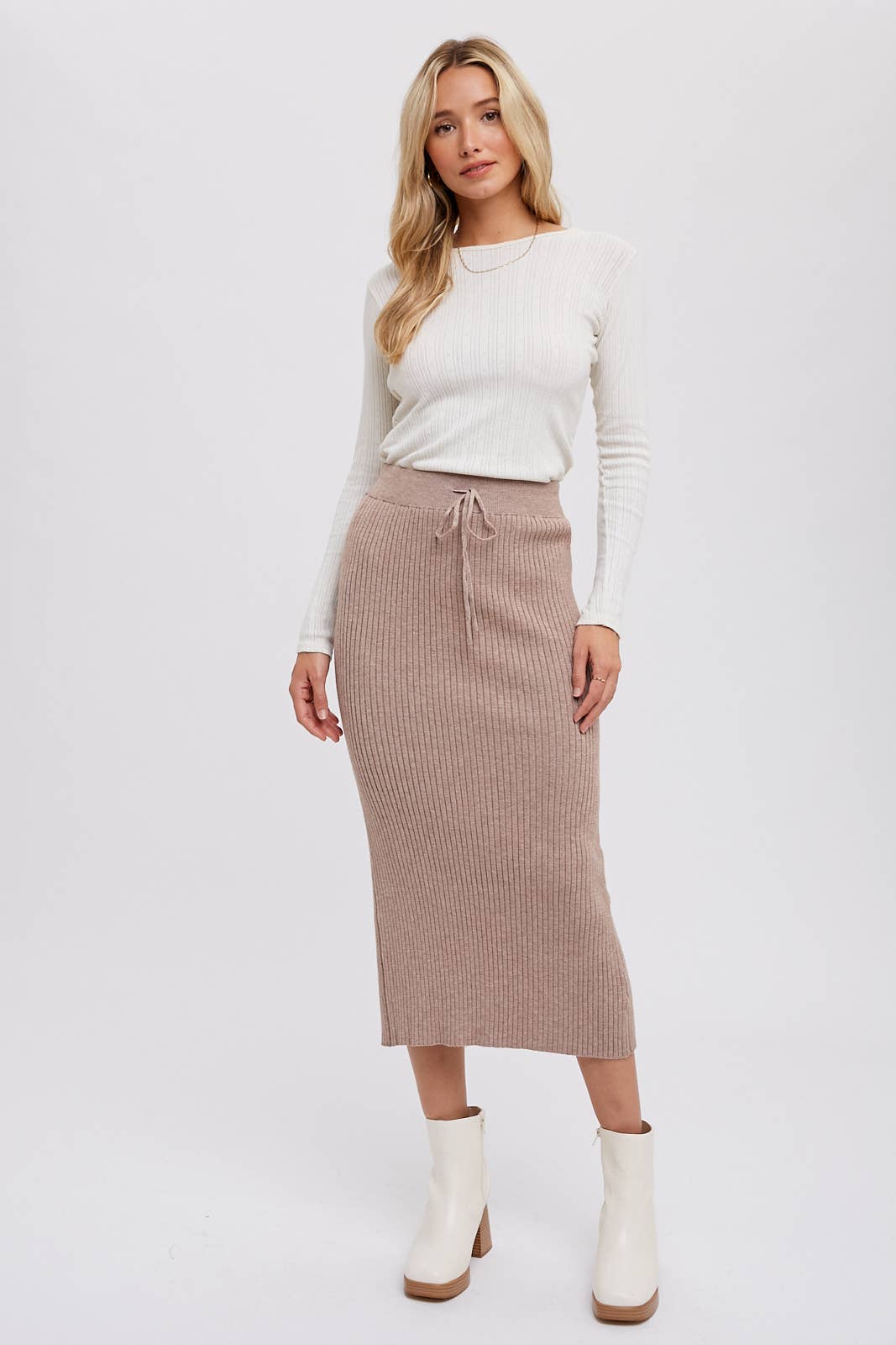 Ribbed Knit Midi Skirt