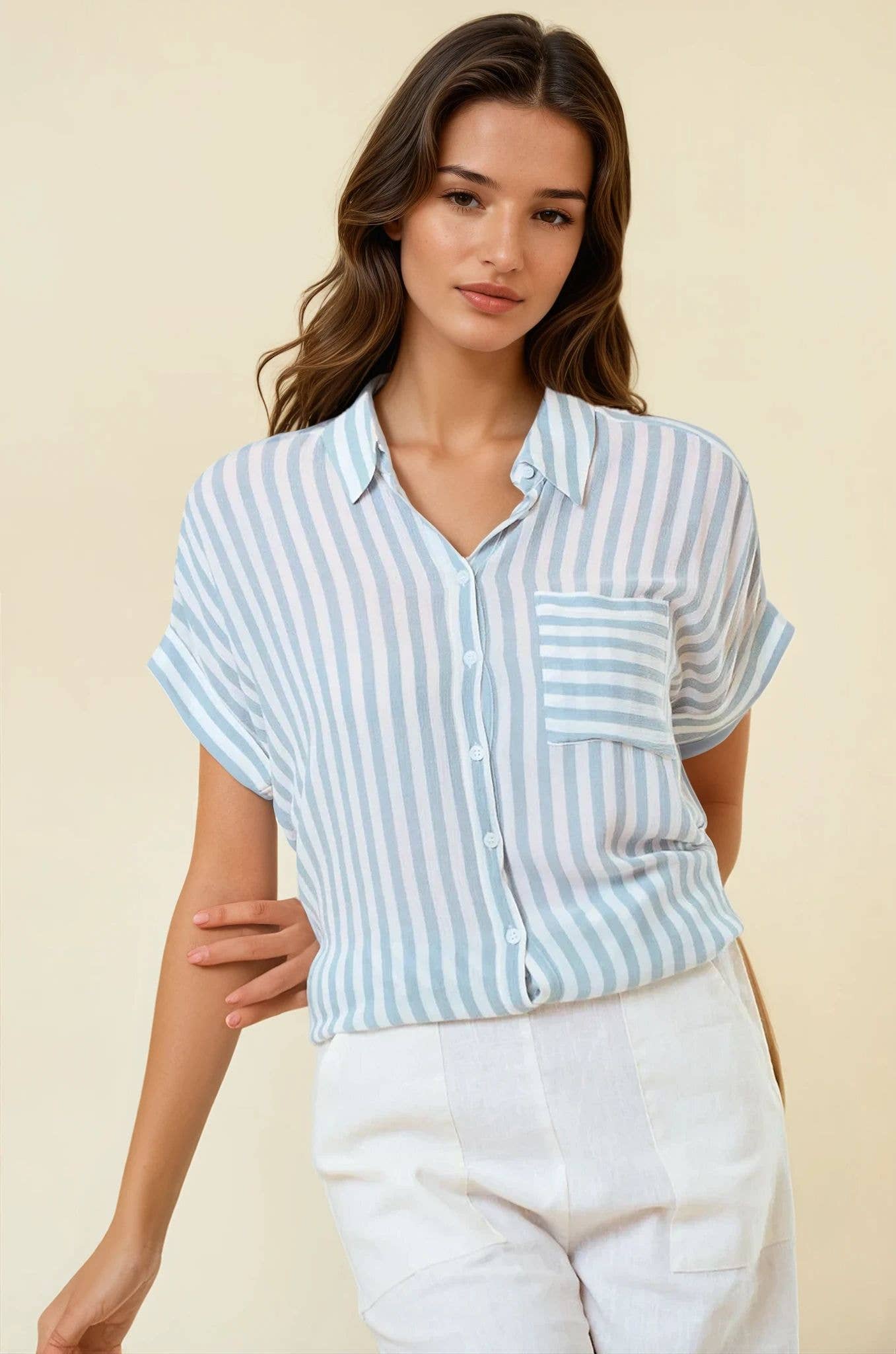 Striped Button Up With Rolled Cuffs
