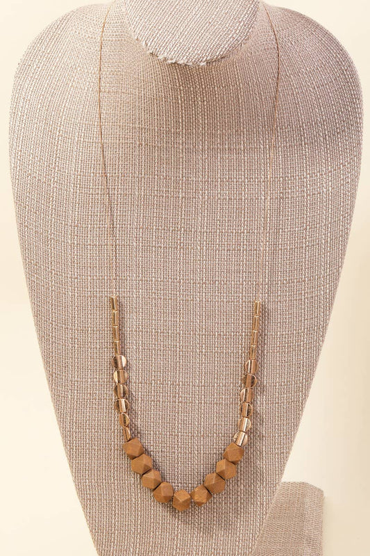 Block Bead Charm Long Necklace