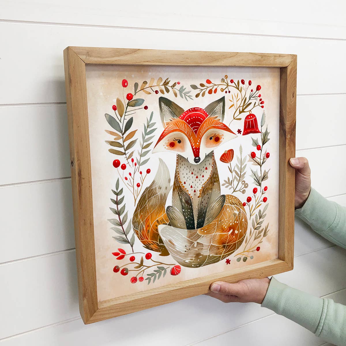 Scandi Cute Fox Wood Framed Art