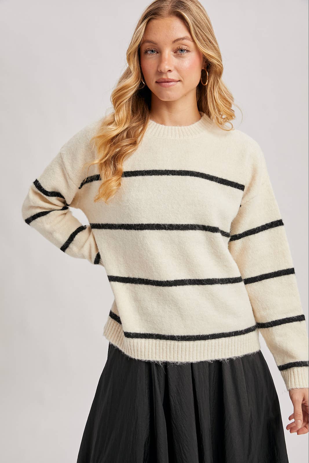 STRIPED FUZZY KNIT SWEATER