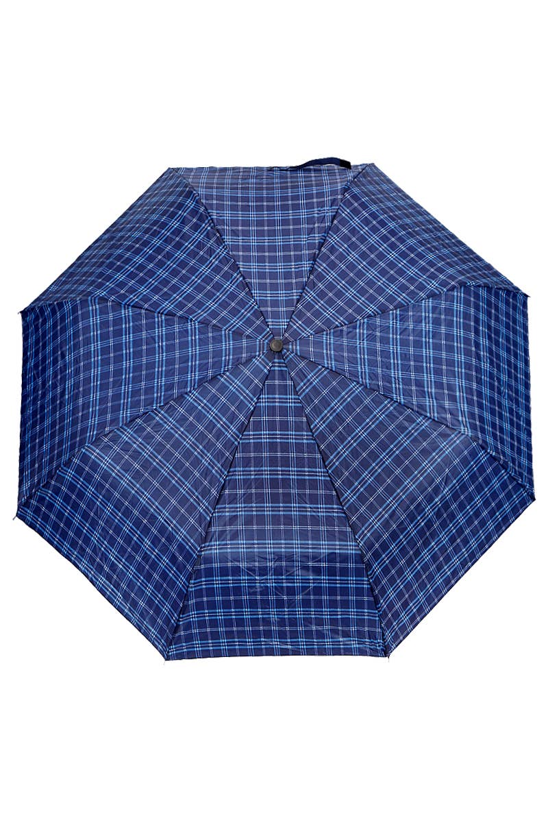 Blue Plaid Manual 8-Panel 3-Fold Compact Umbrella
