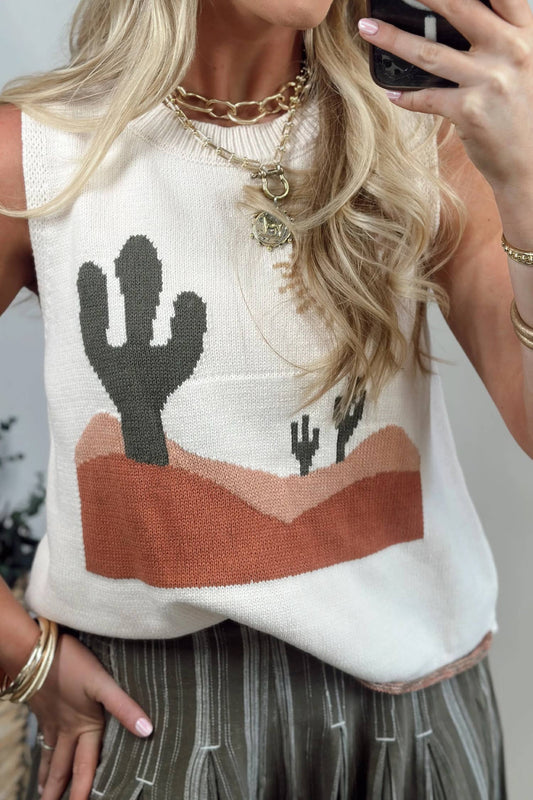 Western Print Colorblock Round Neck tank top