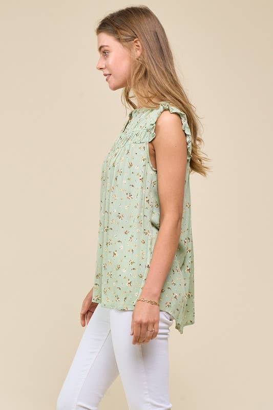 Shirred Ditsy Top