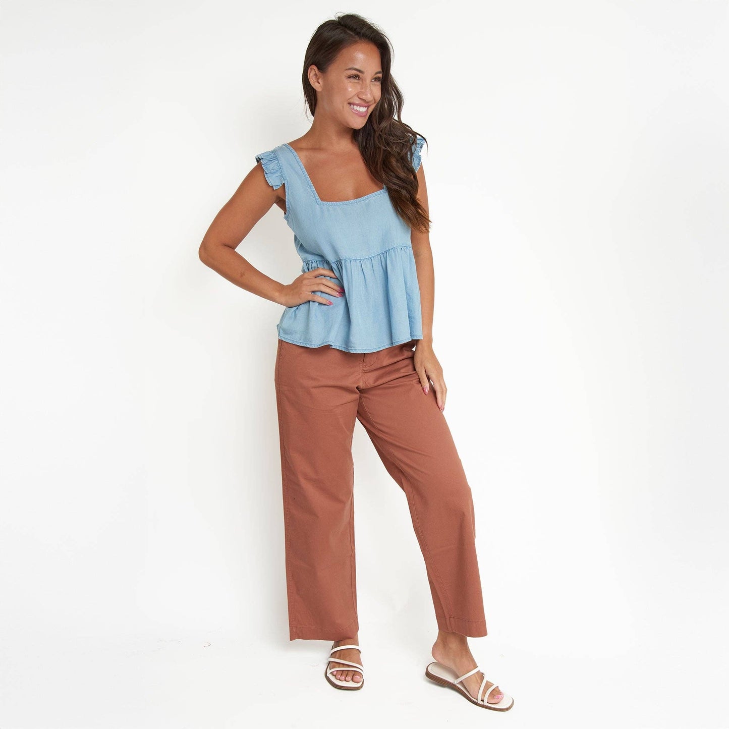 Delaney Chambray Babydoll Tank Top