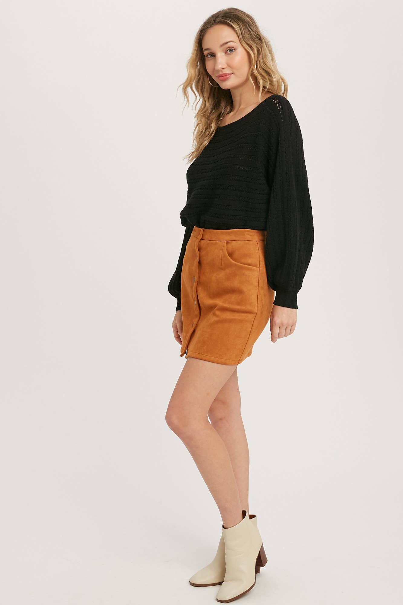 Button-Up Suede Mini Skirt