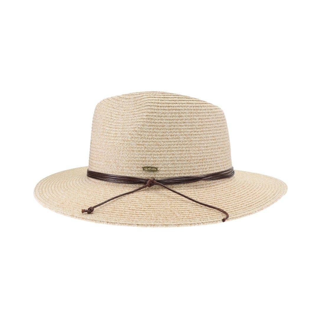 Two Tone Leather Cord Straw Panama Hat