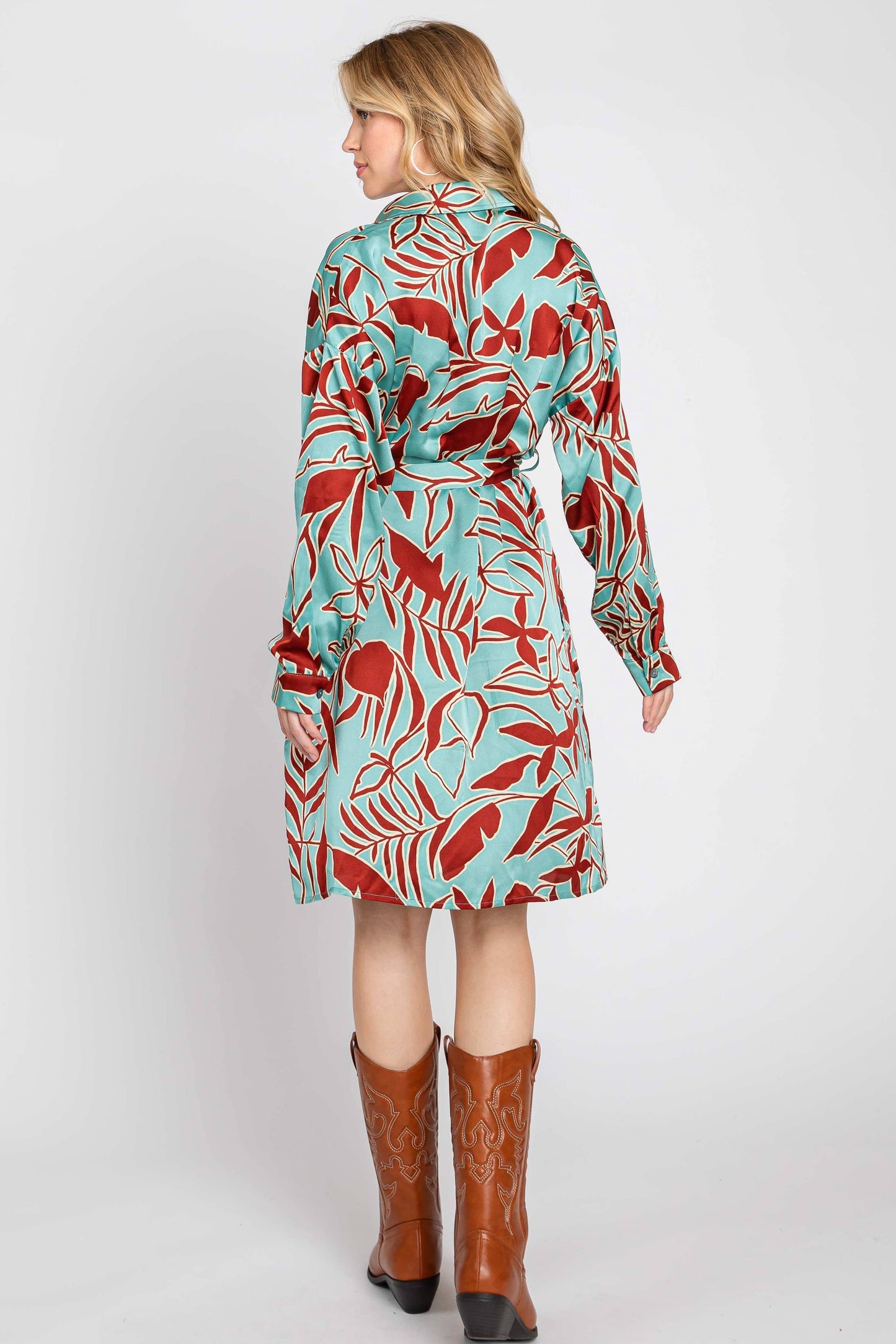 Printed Satin Shirt Dress