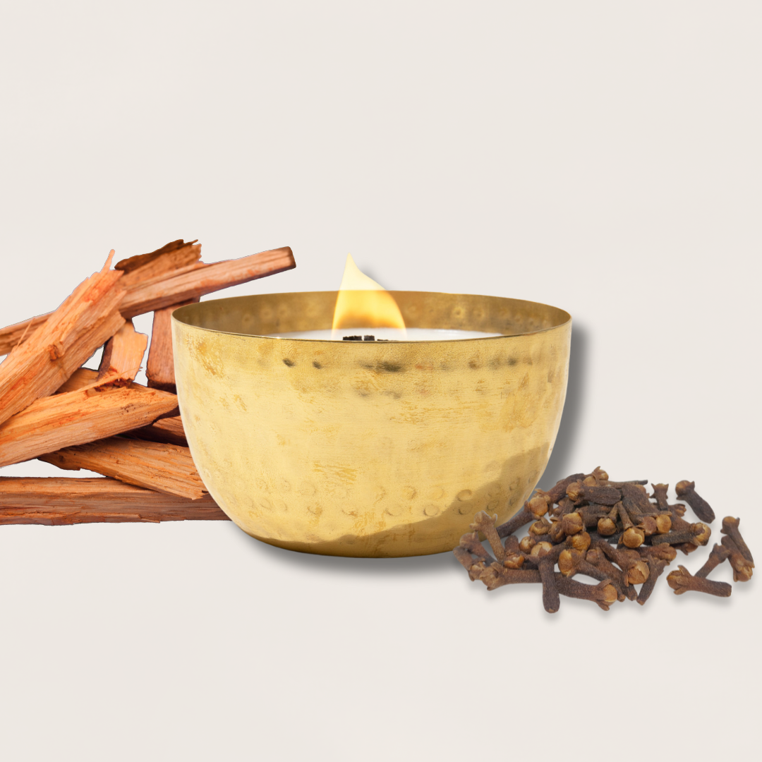 Sandalwood & Cloves-Solid Brass 14oz Pure Soy Candle