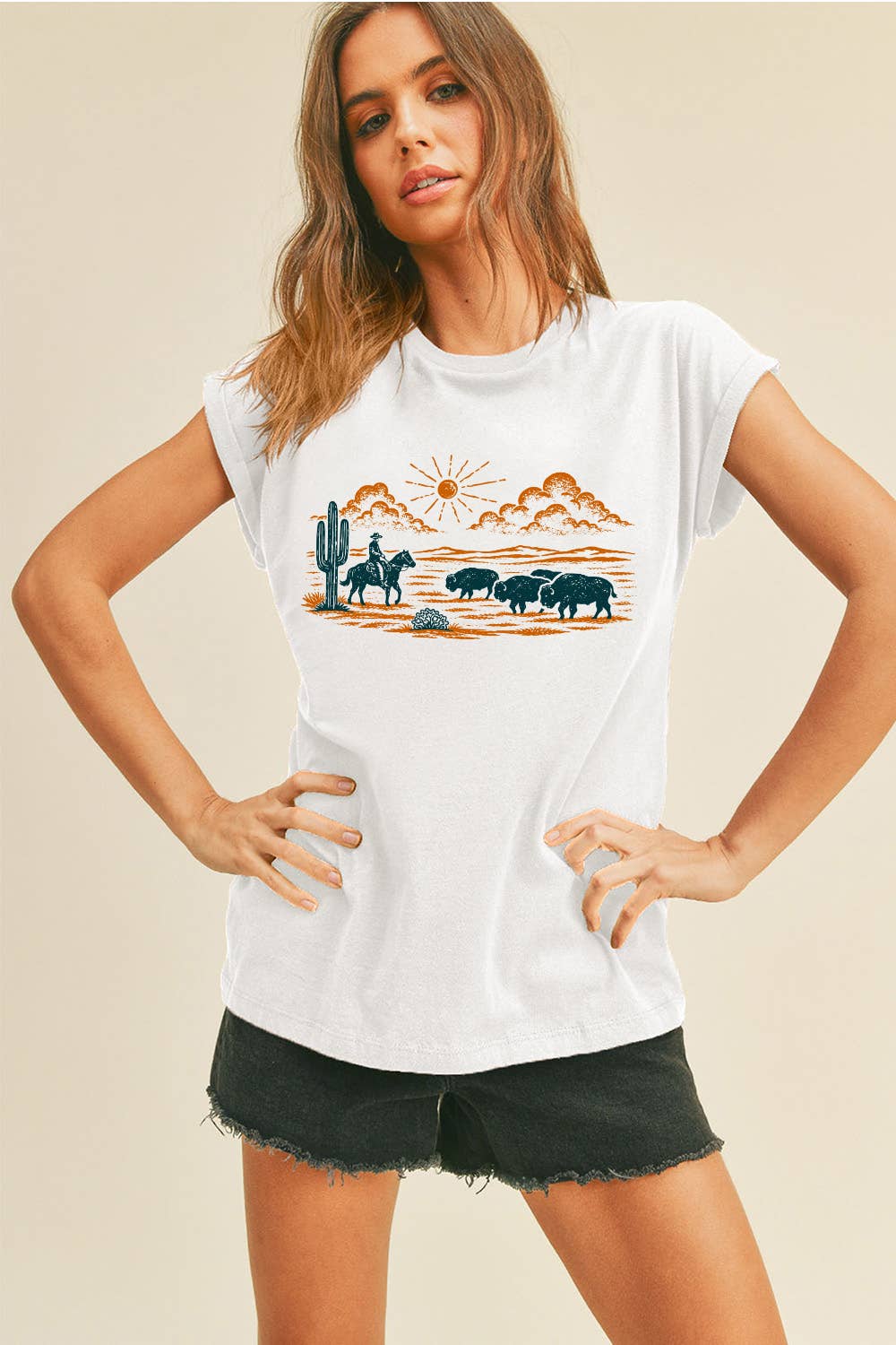 Buffalo Rolled up sleeve T-Shirt