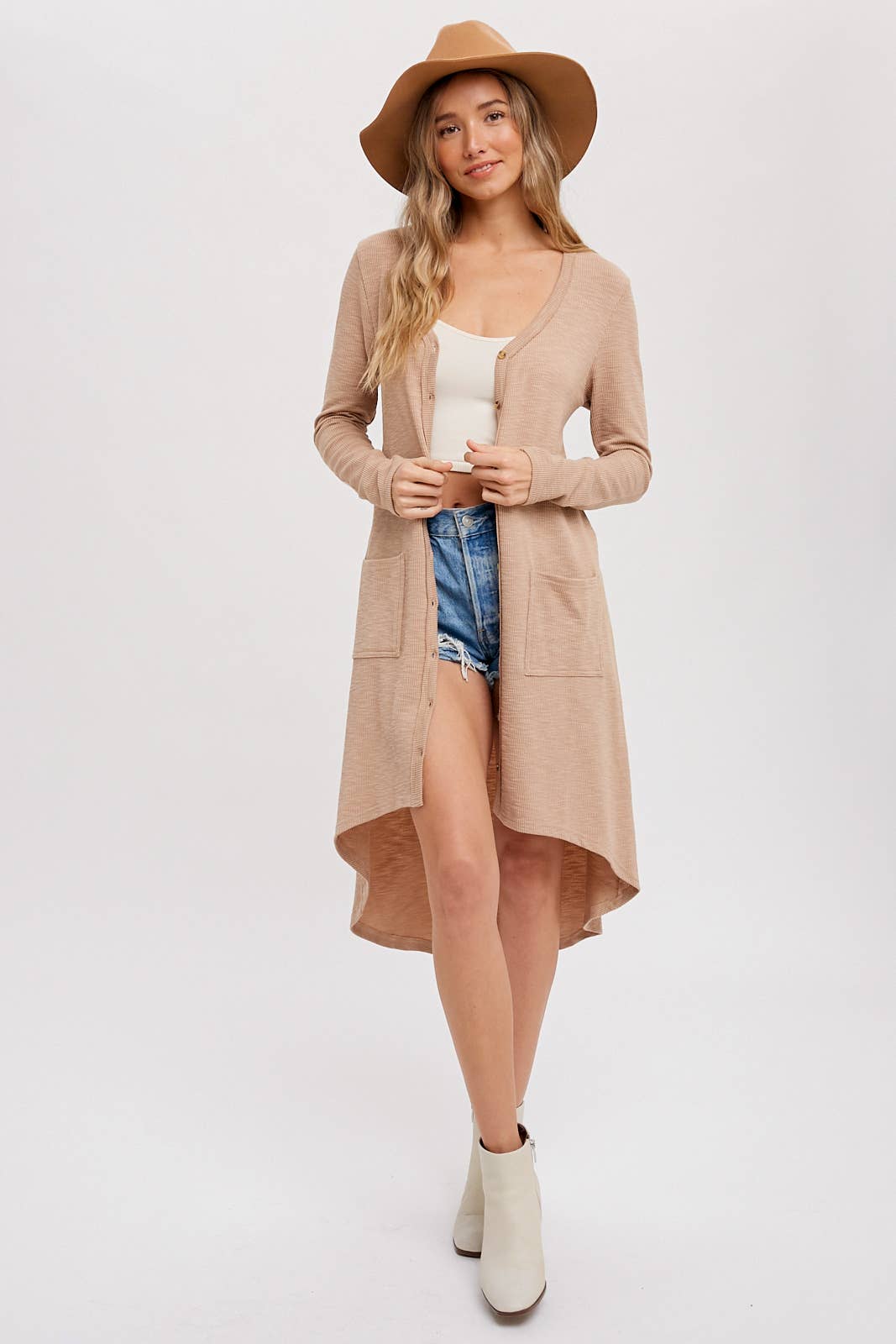 Ribbed Button Up Hi-Lo Cardigan