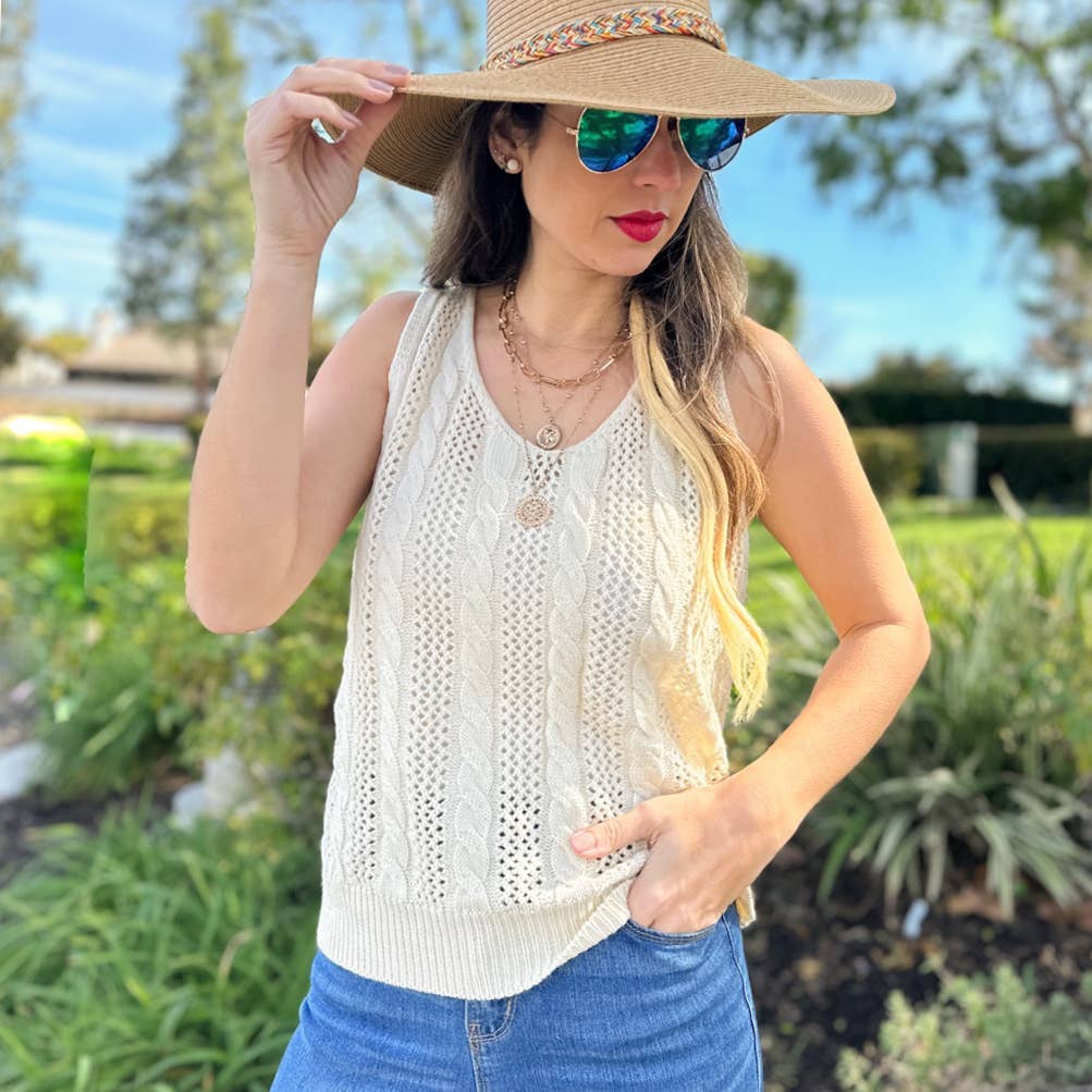 Cable Knit Lace-Up Tank Top