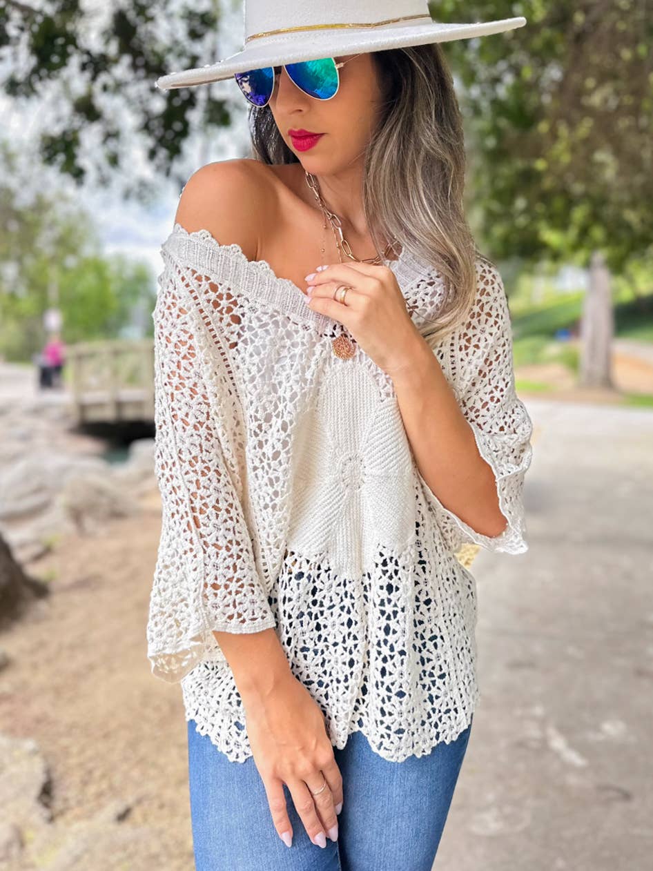 Boho Crochet Top with Flower Detail
