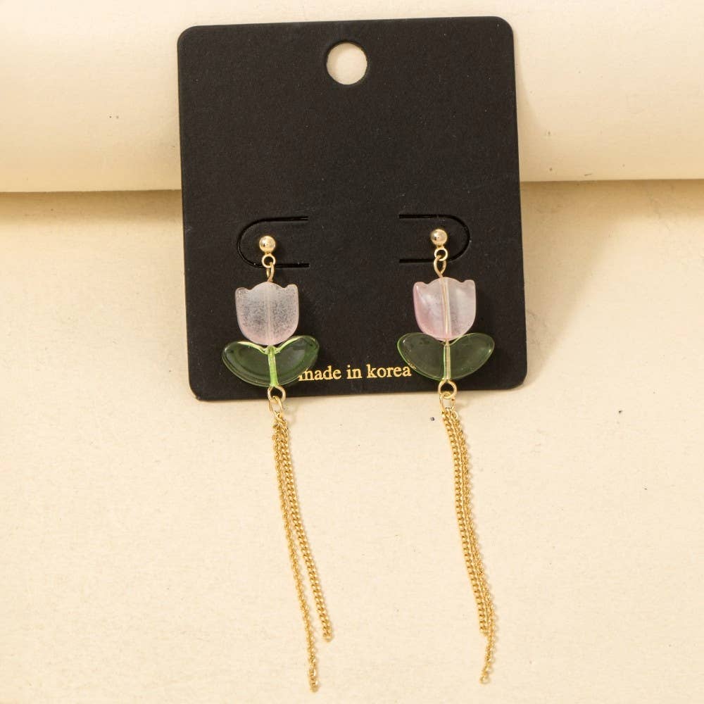 Acrylic Tulip Dangle Chain Earrings
