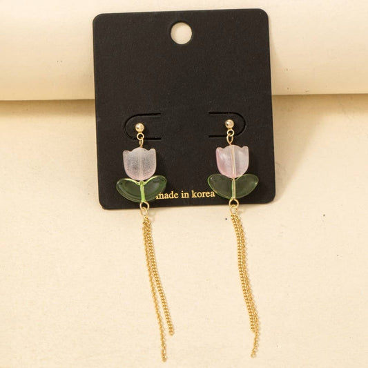 Acrylic Tulip Dangle Chain Earrings