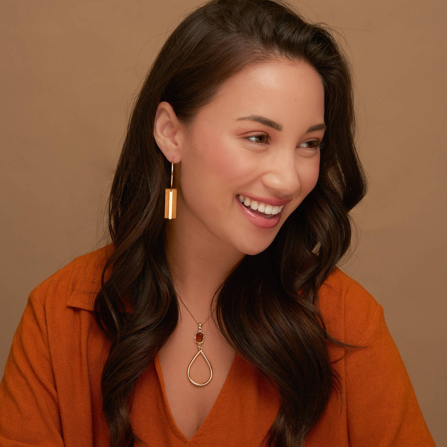 Wooden Bar Gold Hoop Earrings