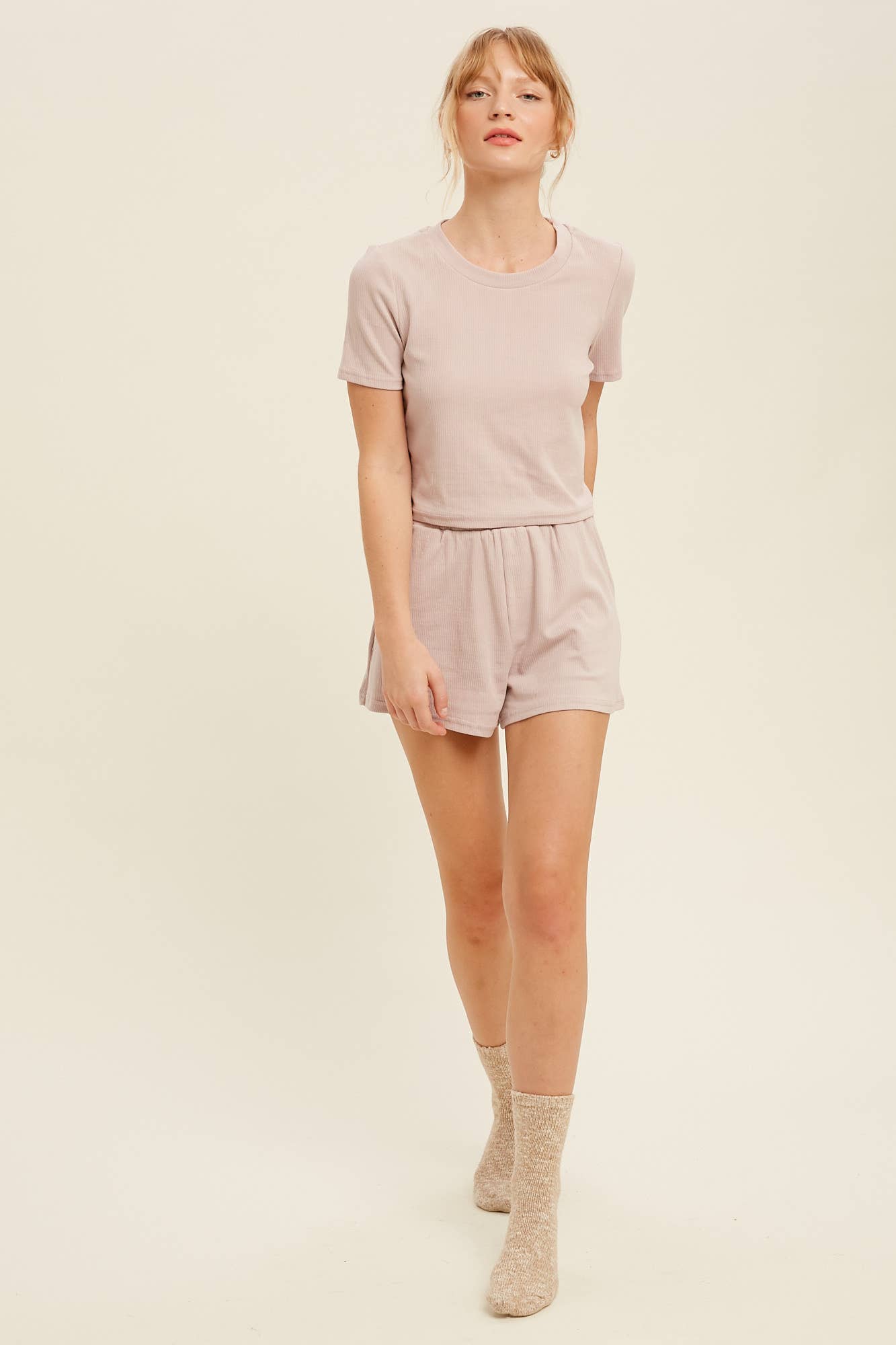Ribbed T-Shirt and Shorts Lounge Set