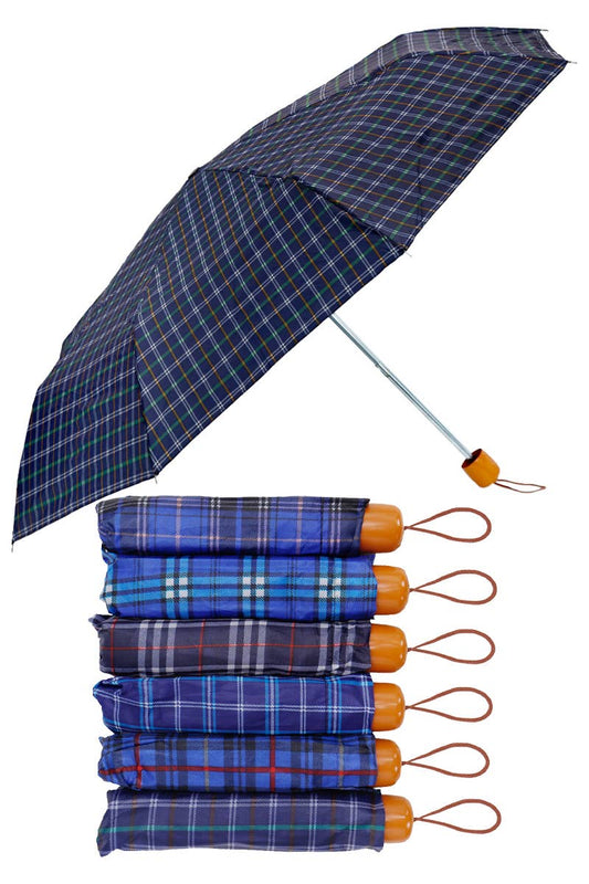 Blue Plaid Manual 8-Panel 3-Fold Compact Umbrella