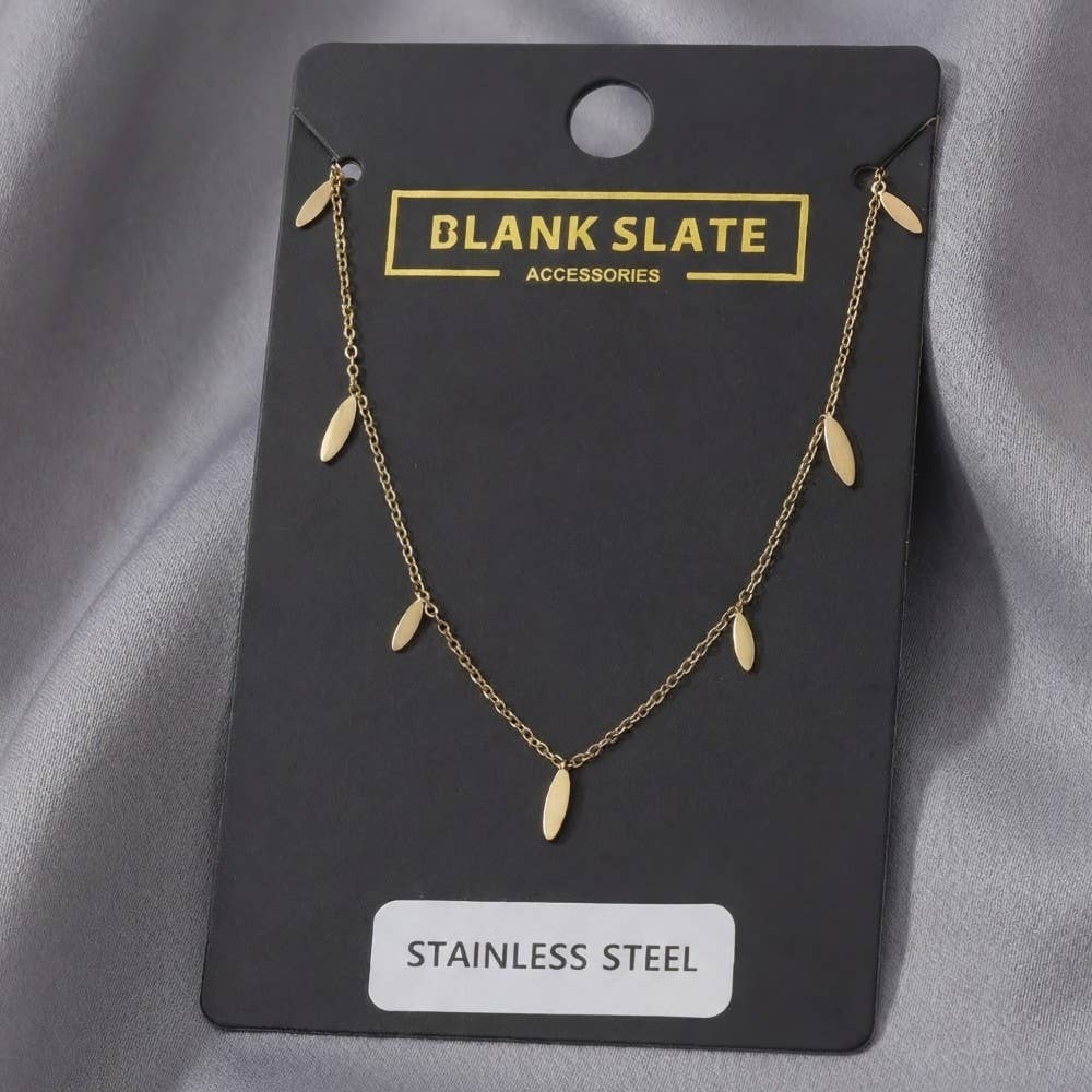 Stainless Steel Leaf Charms Station Necklace