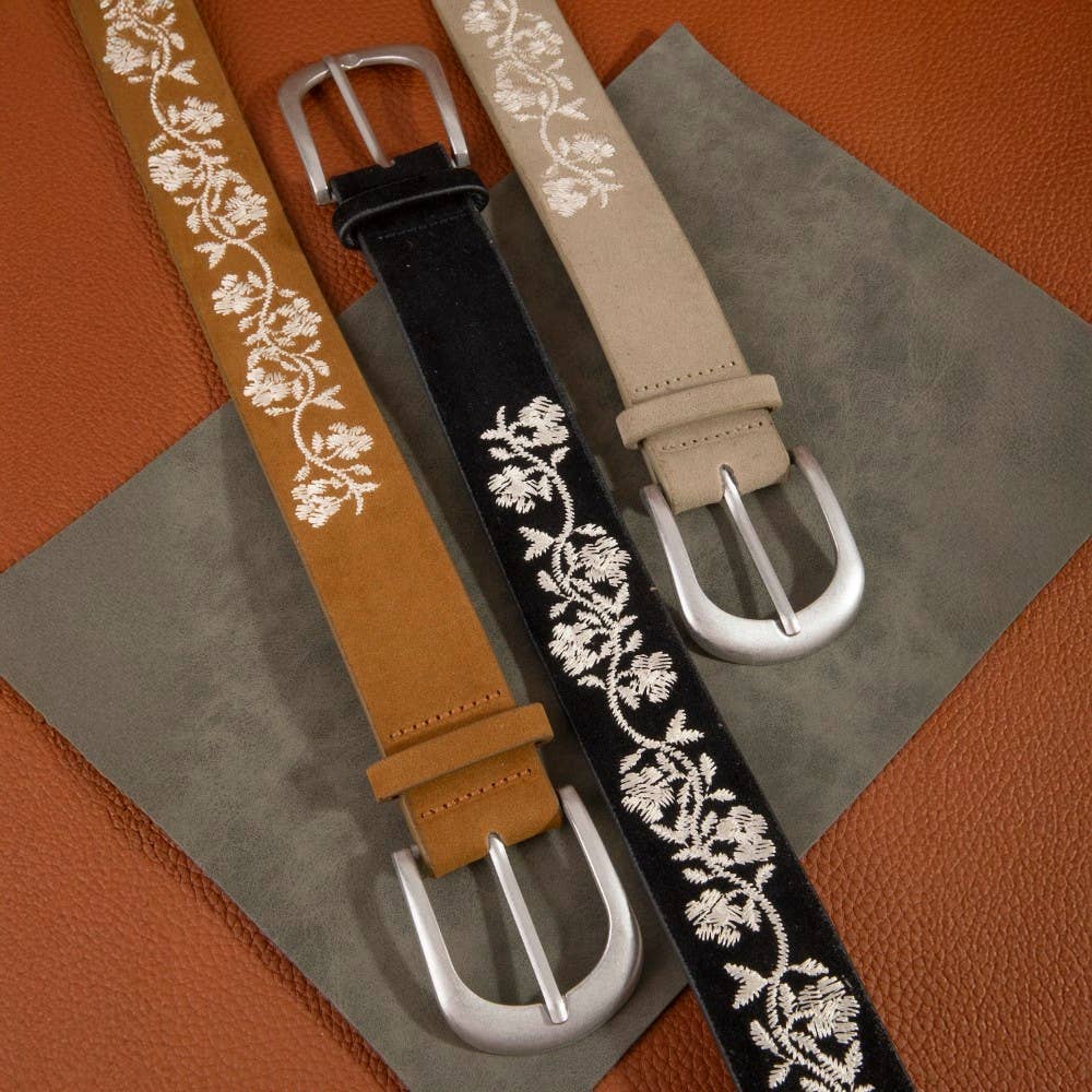 Embroidered Flower Vine Belt