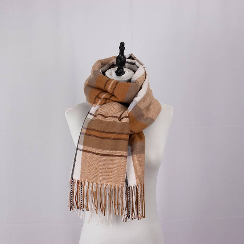Brown Multi Plaid Fringe Cashmere Ultra Soft Scarf