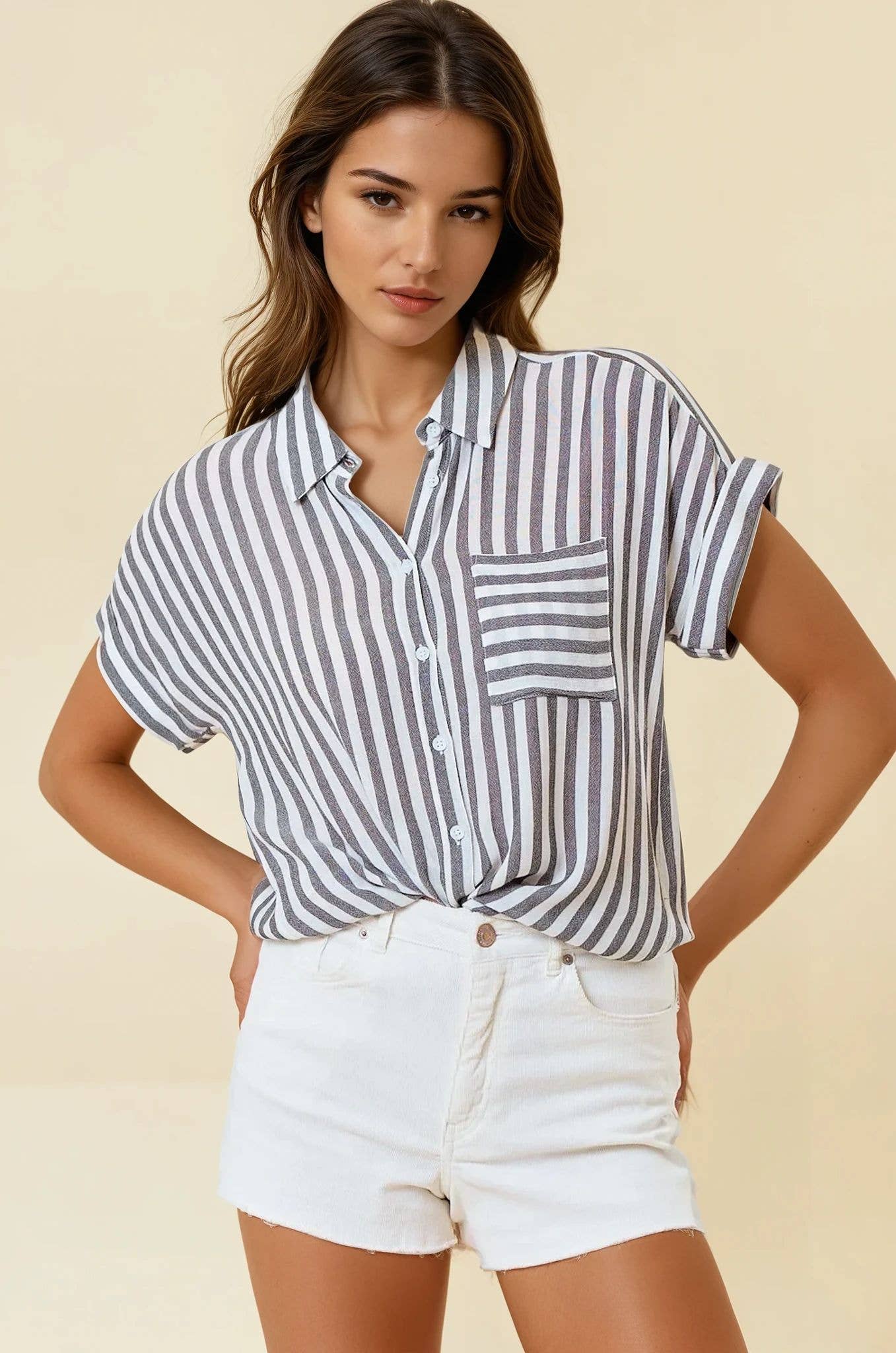 Striped Button Up With Rolled Cuffs