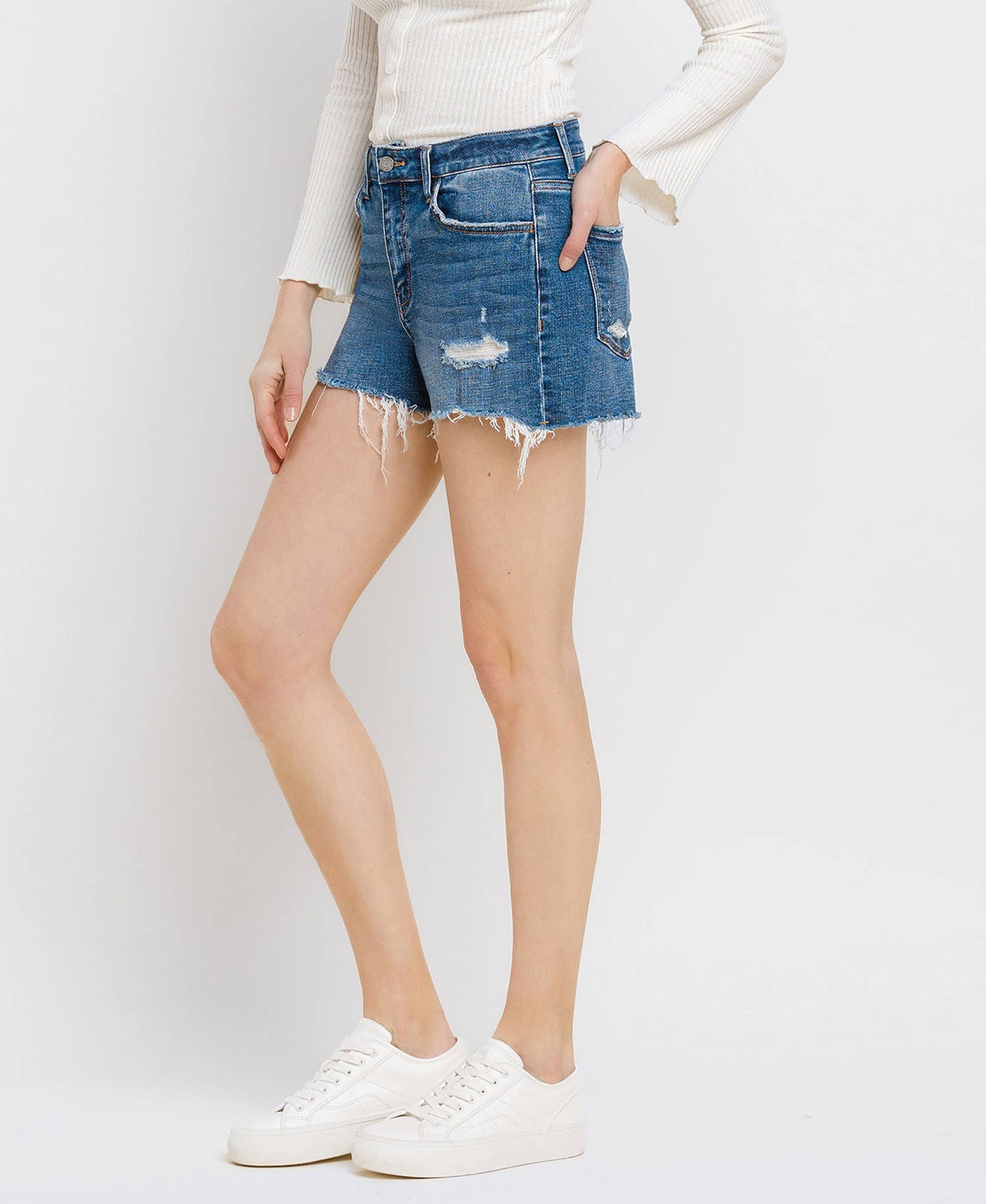 High Rise Distressed Shorts