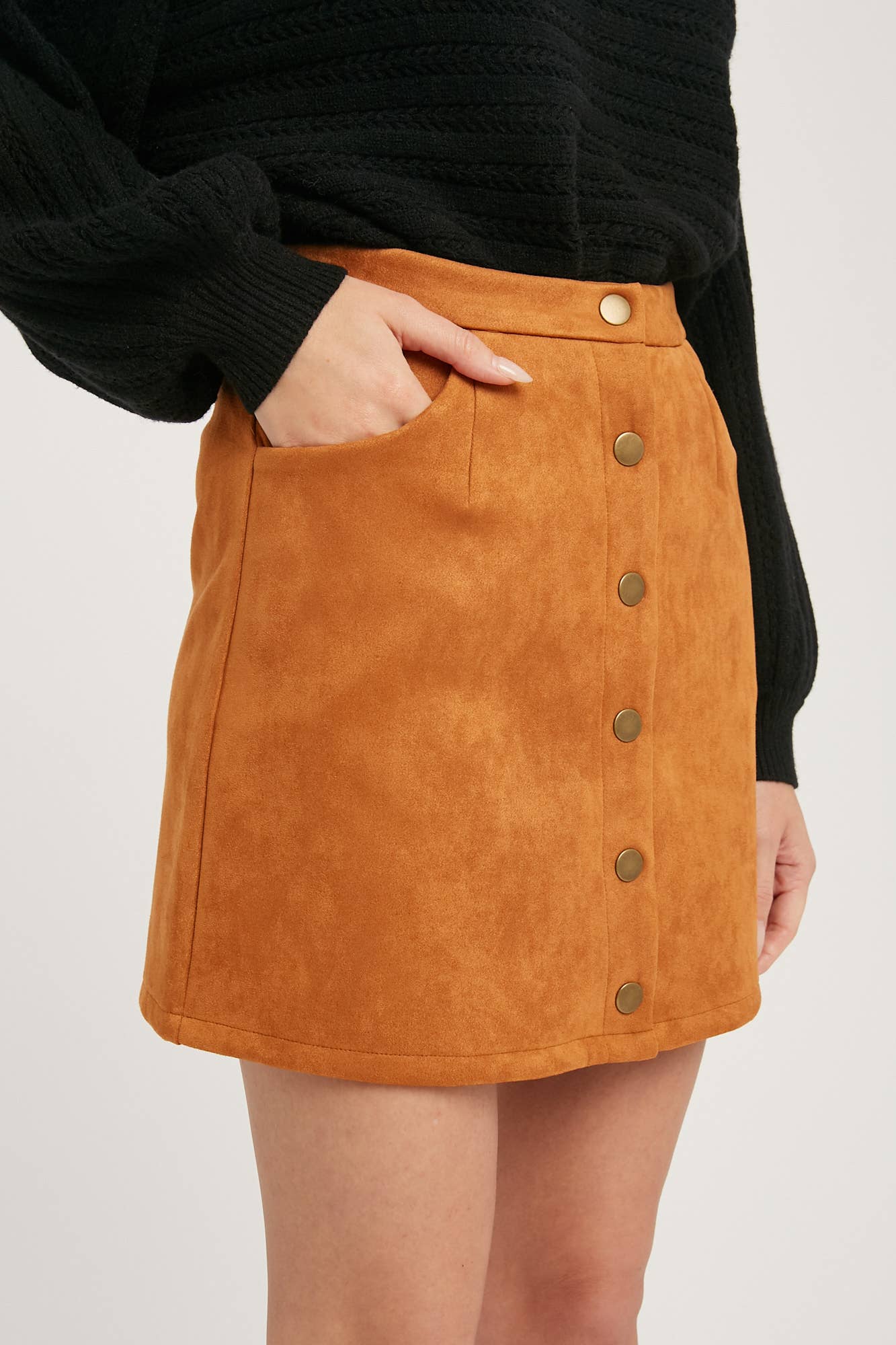 Button-Up Suede Mini Skirt