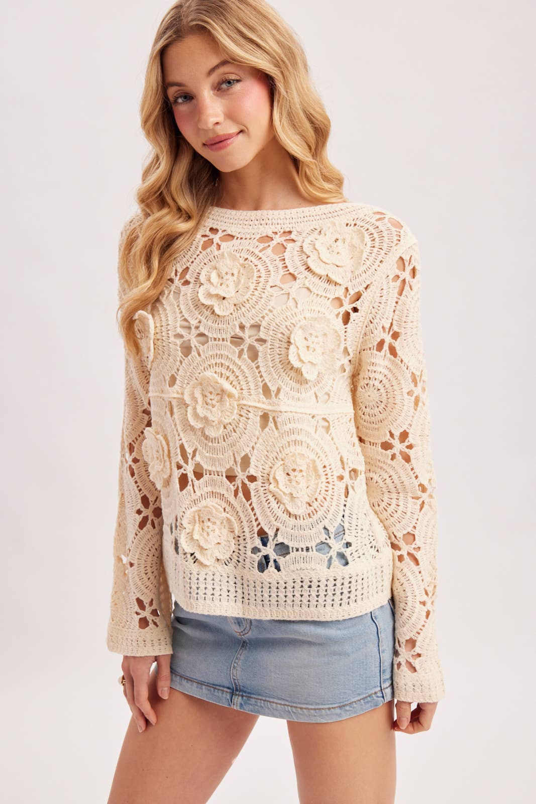 Floral Crochet Long Sleeved Blouse