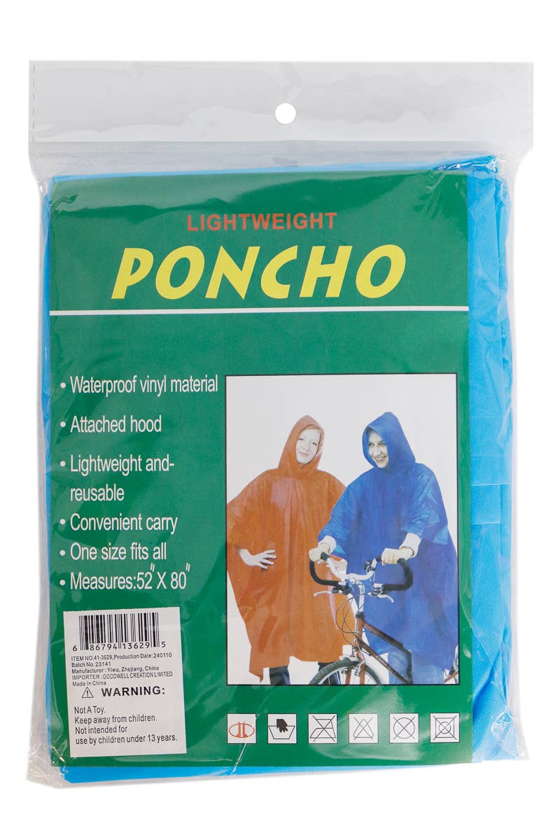 Hooded Pullover Thin Vinyl Rain Poncho - Unisex