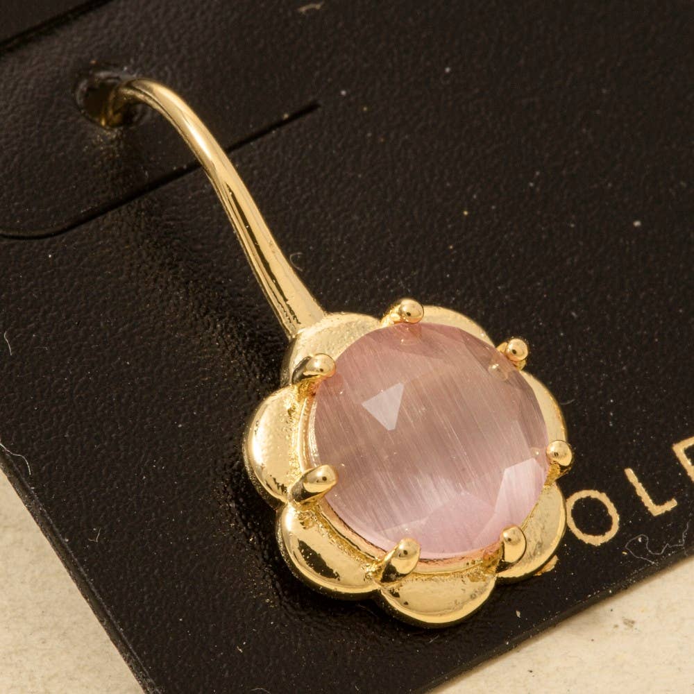 Gold Dipped Faceted Glass Flower Dangle Hook Earrings