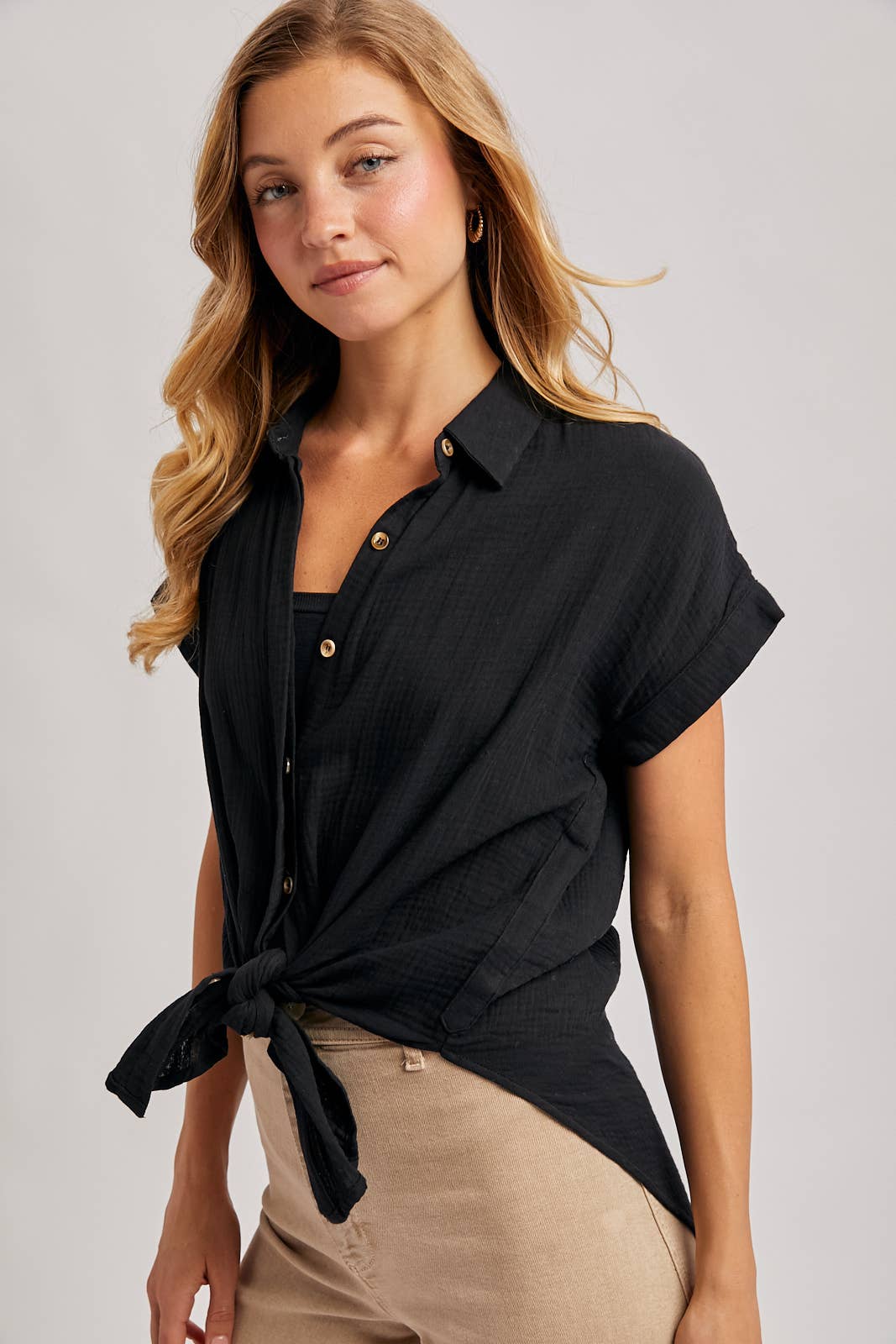 Front Tie Button Up Shirt