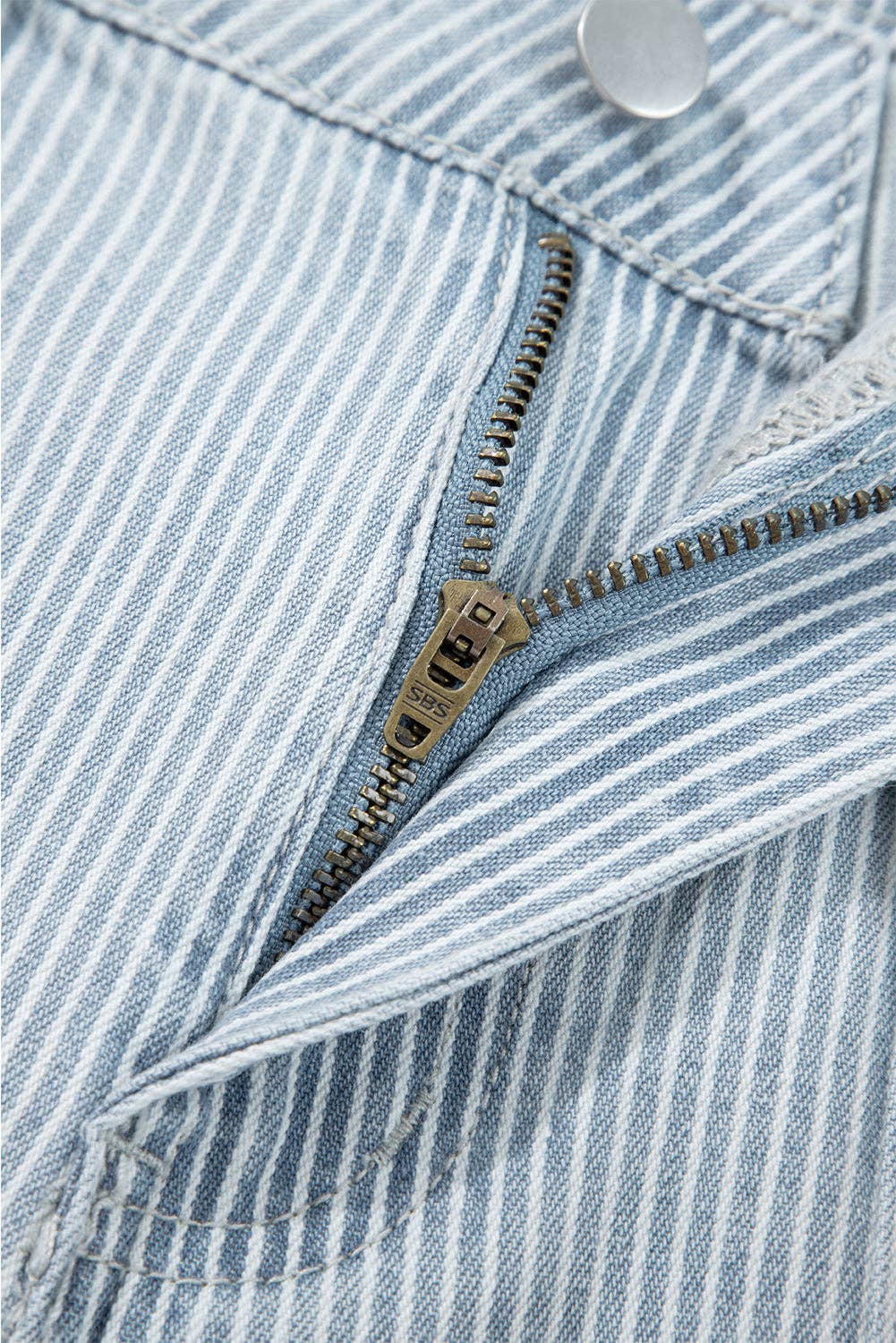 Sky Blue Stripe Cuffed Hem Wide Leg Jeans