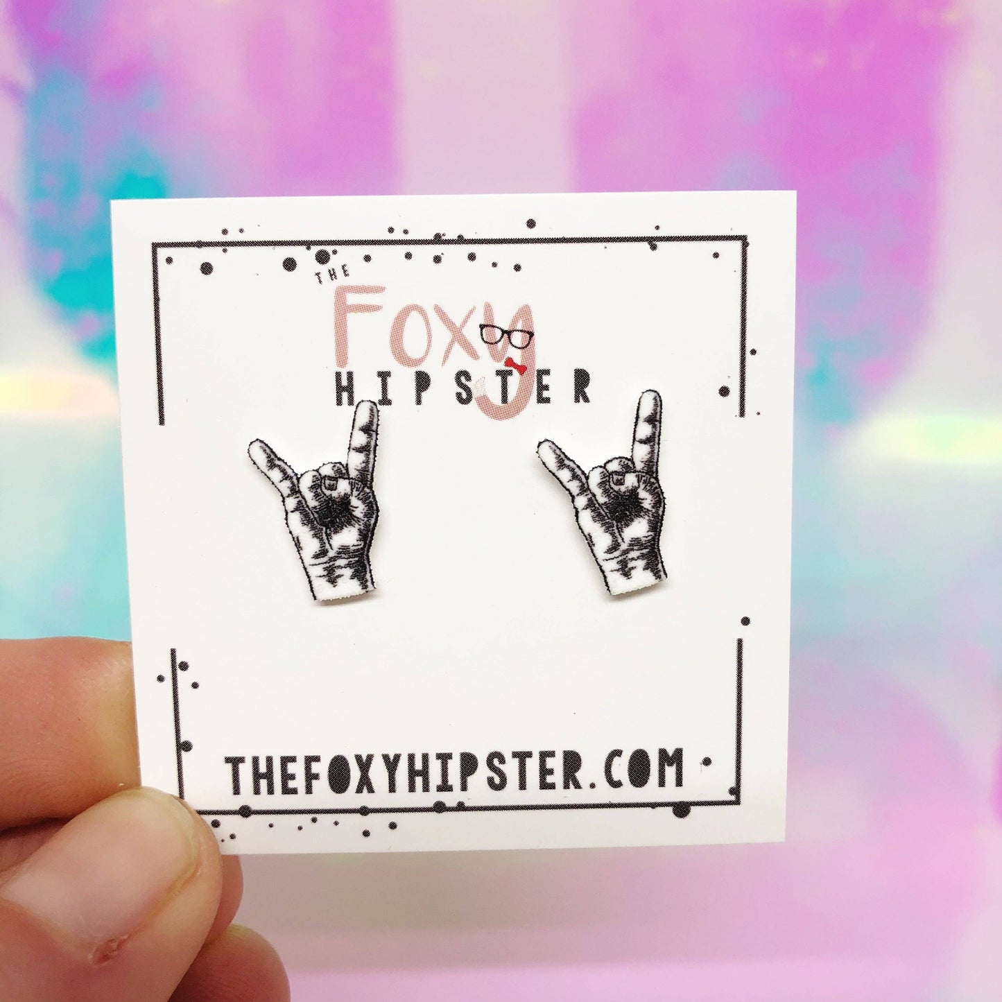 Rock n Roll Sign of the Devil Stud Earrings